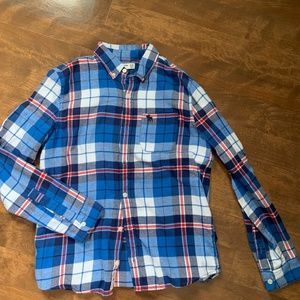 Abercrombie kids boys longe sleeve blue red and white button up shirt
